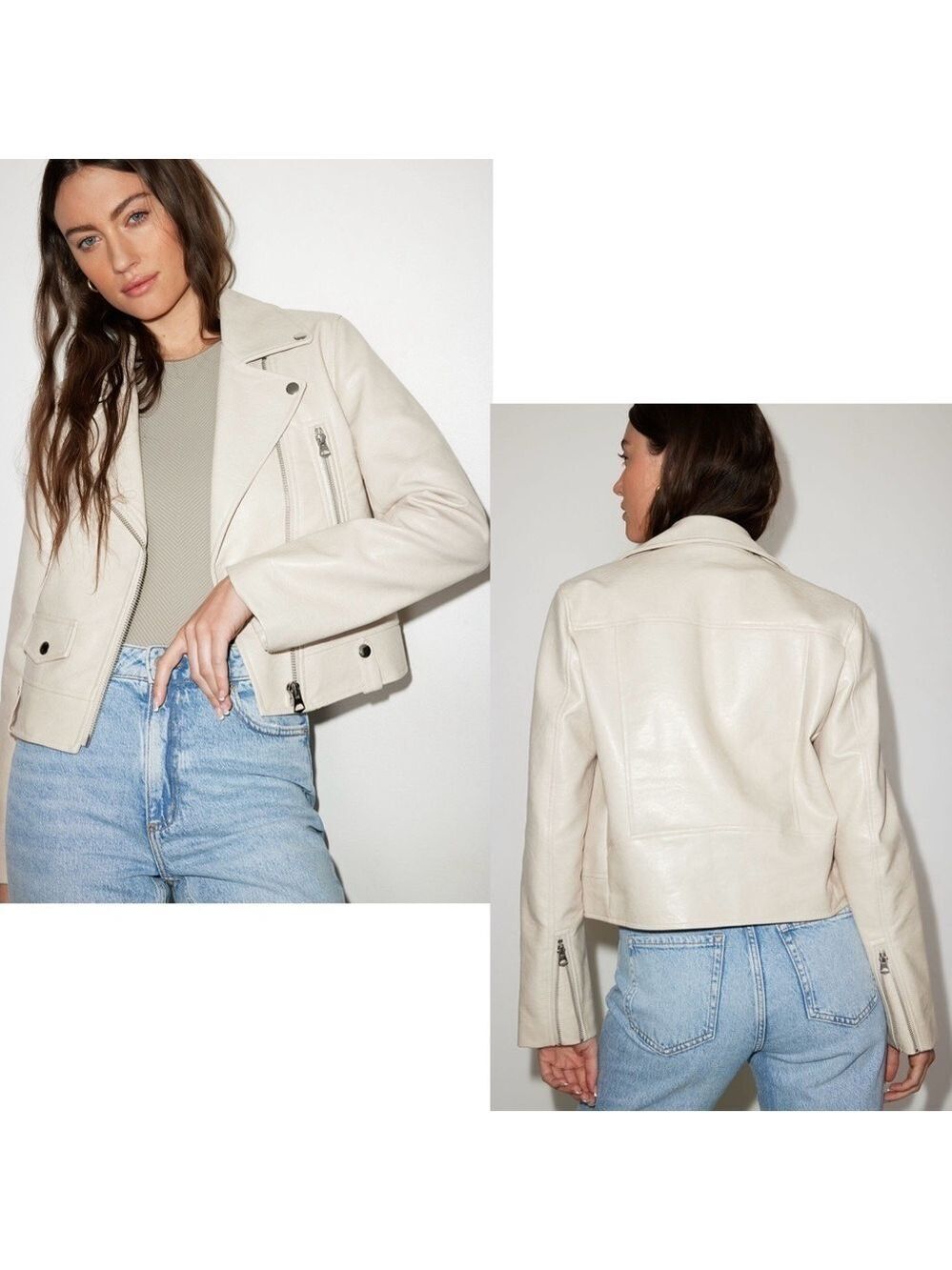 Dynamite Faux Leather Moto Biker Jacket Pleather Vegan “beige pumice stone” Sz M